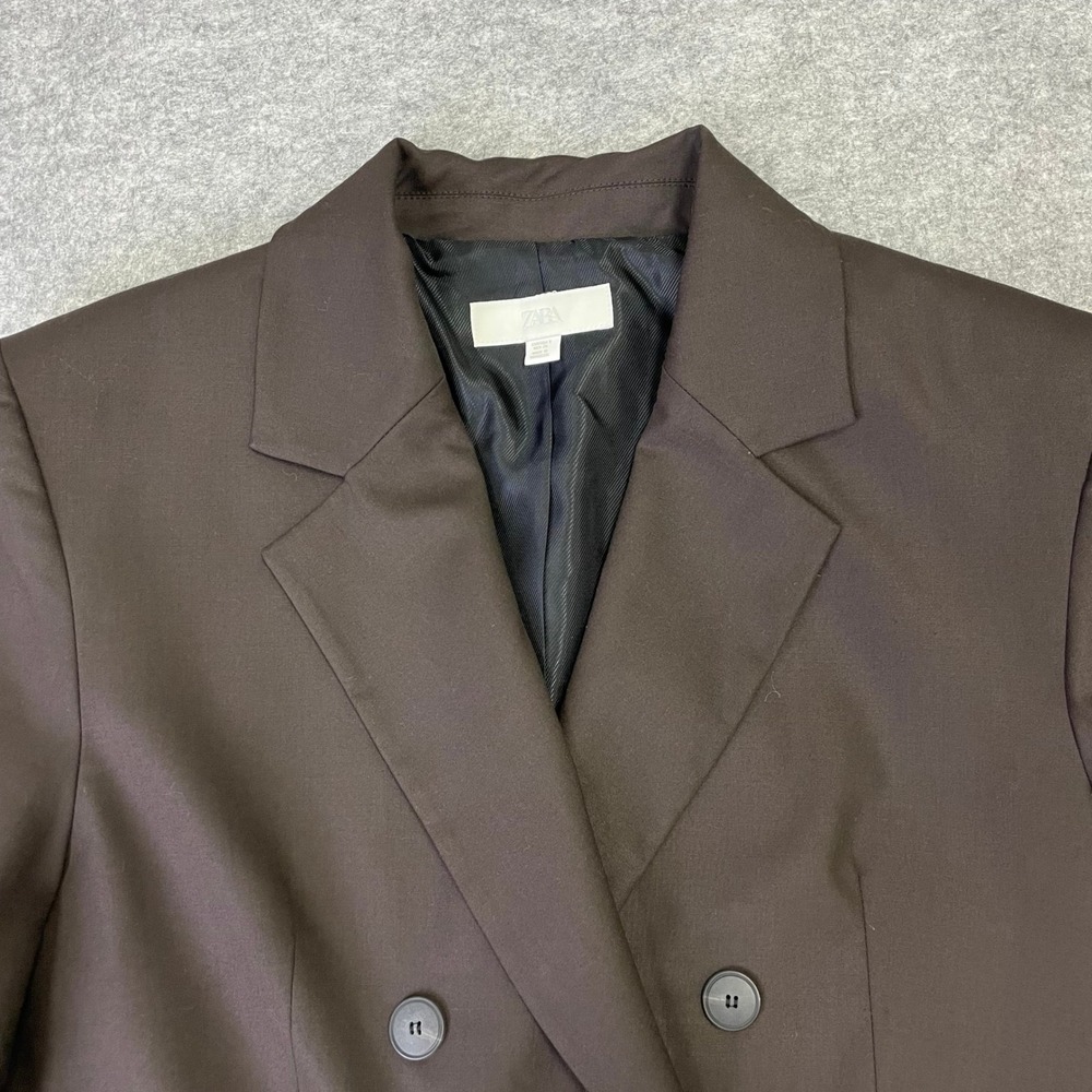 Zara Womens Chocolate Brown Double Breasted Oversized Blazer Jacket Size Small - Picture 6 of 16